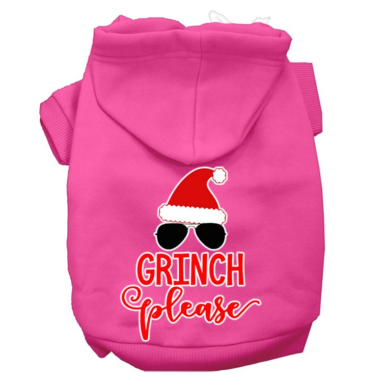 Grinch Please Screen Print Dog Hoodie Bright Pink XS